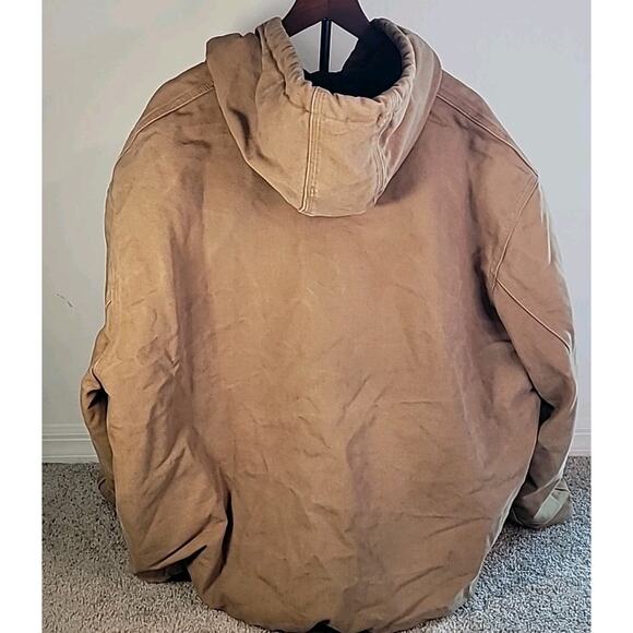VTG Carhartt Full Zip Hoodie Jacket 3XL Tan USA Thrashed Workwear GUC - Picture 3 of 12